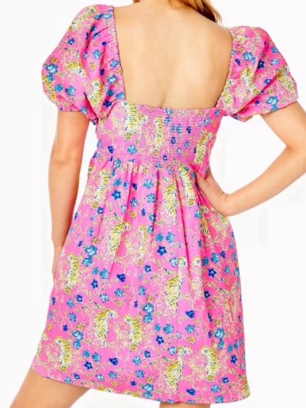 Lilly Pulitzer Kay Babydoll Dress in Prosecco Pink Tigress Garden - Picture 13 of 14